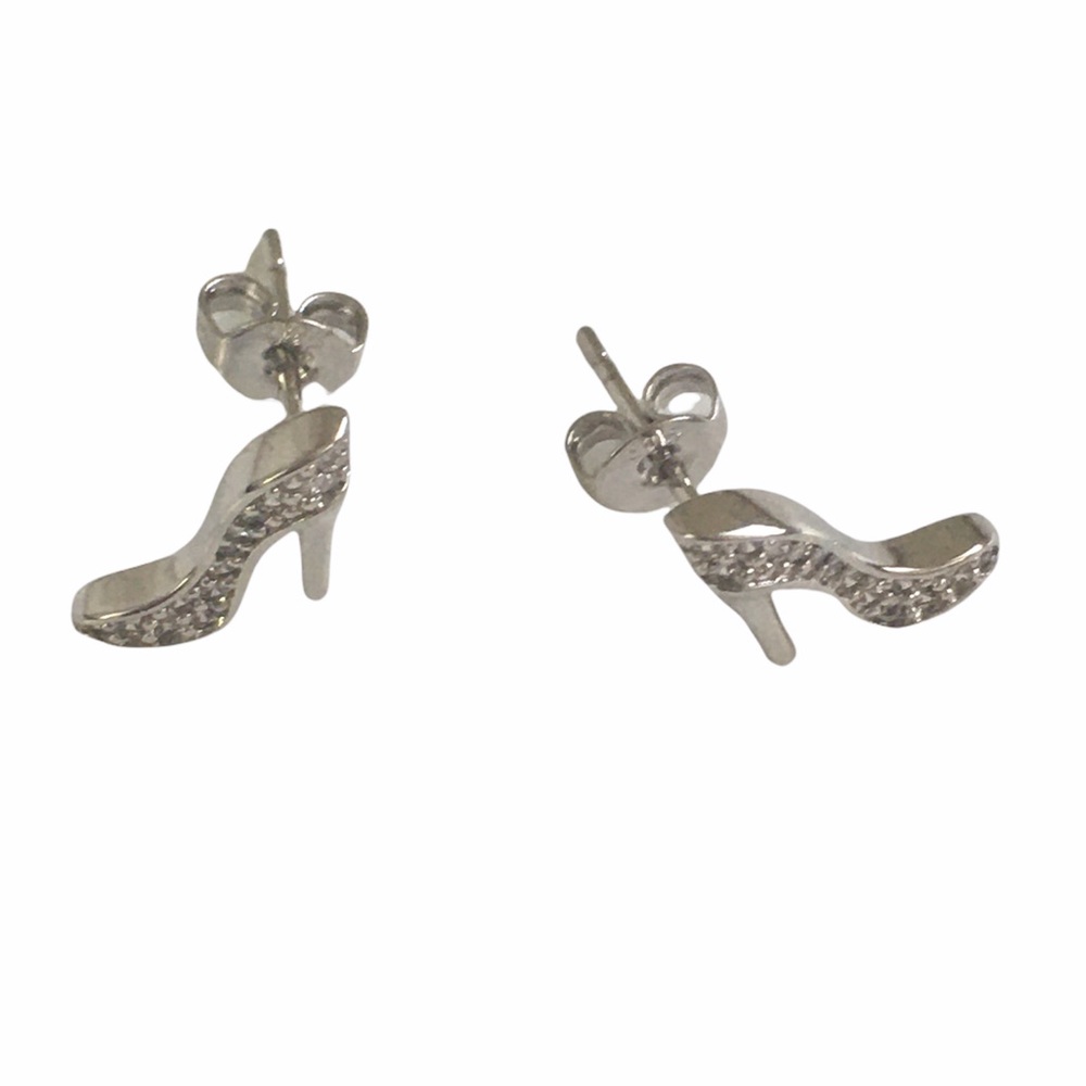 Sterling Silver Stiletto Heel Swarovski Stud Bling Earrings